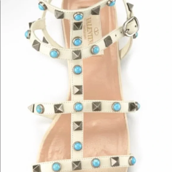 Valentino Garavani Rockstud Leather Casual Sandal with Cabochon Stones - Picture 2 of 9